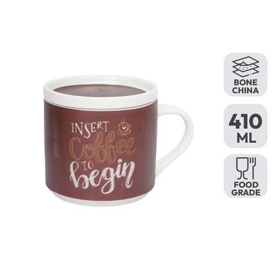 Gambar Delicia Mug Kopi Bone China Dengan Tutup 410 ml - Cokelat Choco