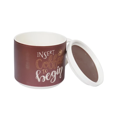 Gambar Delicia Mug Kopi Bone China Dengan Tutup 410 ml - Cokelat Choco