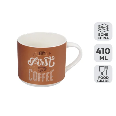 Gambar Delicia Mug Kopi Bone China Dengan Tutup Gelas 410 ml - Cokelat