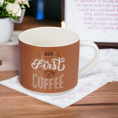 Gambar Delicia Mug Kopi Bone China Dengan Tutup Gelas 410 ml - Cokelat