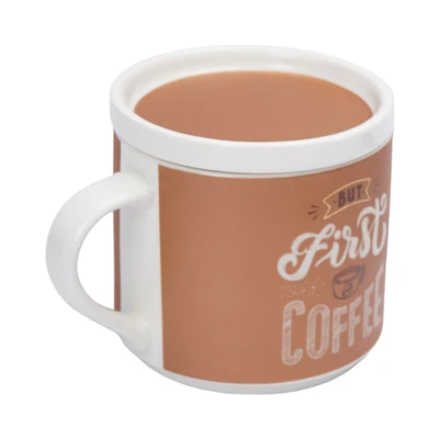 Gambar Delicia Mug Kopi Bone China Dengan Tutup Gelas 410 ml - Cokelat