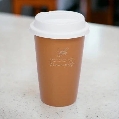 Gambar Delicia 380 Ml Mug Kopi Dengan Tutup Silikon - Cokelat Muda