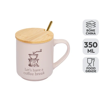 Gambar Delicia Mug Kopi Bone China Dengan Tutup & Sendok 350 ml - Pink