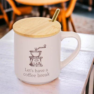 Gambar Delicia Mug Kopi Bone China Dengan Tutup & Sendok 350 ml - Pink