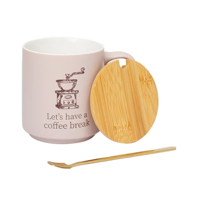 Gambar Delicia Mug Kopi Bone China Dengan Tutup & Sendok 350 ml - Pink