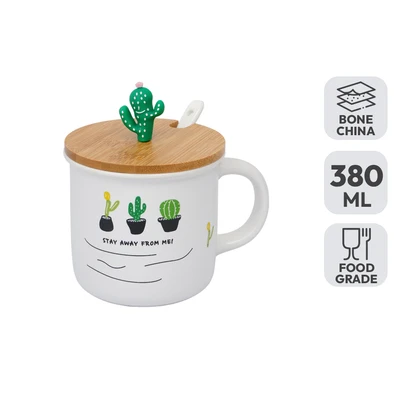 Gambar Delicia Mug Bone China Dengan Tutup & Sendok Cactus 380 ml Random