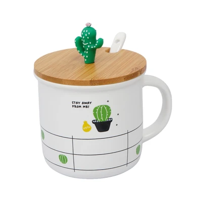 Gambar Delicia Mug Bone China Dengan Tutup & Sendok Cactus 380 ml Random