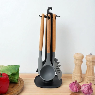 Gambar Culinart Peralatan Masak Silikon Dengan Rotating Stand Set 6 pcs - Abu-Abu