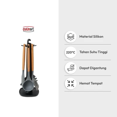 Gambar Culinart Peralatan Masak Silikon Dengan Rotating Stand Set 6 pcs - Abu-Abu