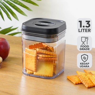 Gambar Kris Stoples Plastik Rotary Dengan Tutup Kedap Udara 1.3 Liter Transparan - Hitam