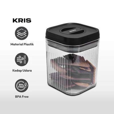 Gambar Kris Stoples Plastik Rotary Dengan Tutup Kedap Udara 1.3 Liter Transparan - Hitam