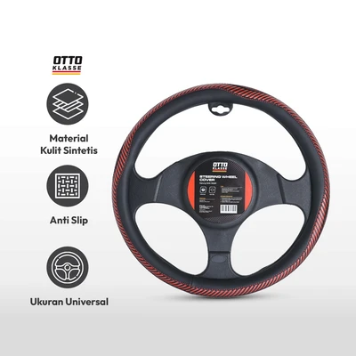Gambar Otto Klasse Sarung Stir Mobil Red Stripe - Hitam