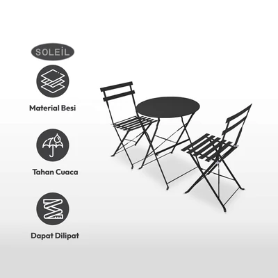 Gambar Soleil Lucio Bistro Set Kursi & Meja Teras Lipat - Hitam