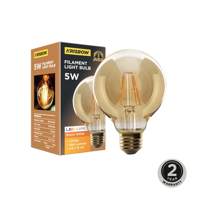Gambar Krisbow Bohlam LED Filamen Globe 5 Watt 485 Lumen Warm White E27 G80 - Kuning