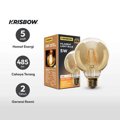 Gambar Krisbow Bohlam LED Filamen Globe 5 Watt 485 Lumen Warm White E27 G80 - Kuning