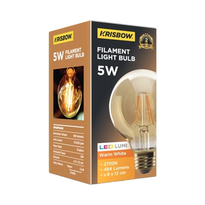 Gambar Krisbow Bohlam LED Filamen Globe 5 Watt 485 Lumen Warm White E27 G80 - Kuning