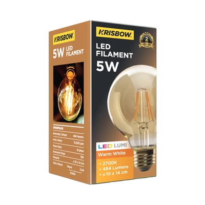 Gambar Krisbow Bohlam LED Filamen Globe 5 Watt 485 Lumen Warm White E27 G95 - Kuning