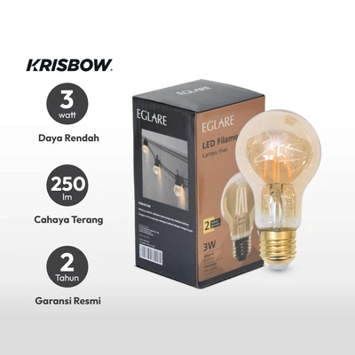 Gambar Krisbow Bohlam LED Filamen Vintage 3 Watt 250 Lumen Warm White E27 - Kuning