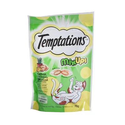 Gambar Temptation Camilan Kucing Mix Ups Catnip Chicken & Cheddar 75 gr