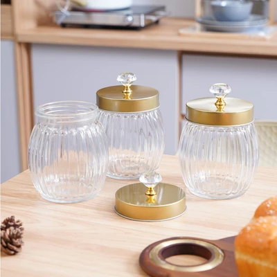 Gambar Informa Winona Stoples Kaca 800 ml Set 3 pcs Transparan - Gold