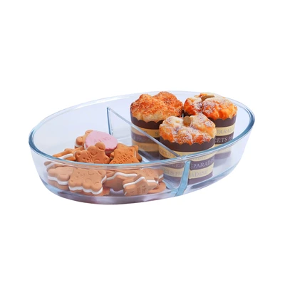Gambar Cooking Color Decca Loyang Kaca Dengan Sekat Pembatas Oval 2.2 Liter Transparan