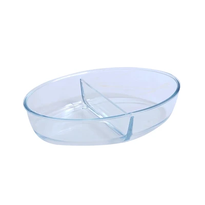 Gambar Cooking Color Decca Loyang Kaca Dengan Sekat Pembatas Oval 2.2 Liter Transparan