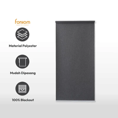 Gambar Forhom Roller Blind Blackout Textured 60x185 cm - Hitam Charcoal