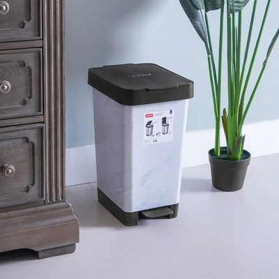 Gambar Tatay Smart Tempat Sampah Pedal Plastik 25 Liter - Putih Marmer