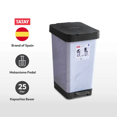 Gambar Tatay Smart Tempat Sampah Pedal Plastik 25 Liter - Putih Marmer