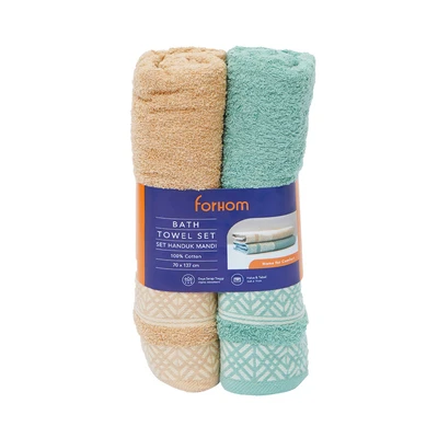 Gambar Forhom 137x70 cm Set 2 Pcs Handuk Mandi - Hijau Sage/Cokelat