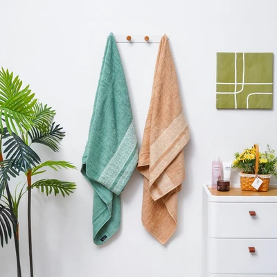 Gambar Forhom 137x70 cm Set 2 Pcs Handuk Mandi - Hijau Sage/Cokelat