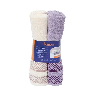 Gambar Forhom 70x137 Cm Set 2 Pcs Handuk Mandi - Ungu Lavender/krem