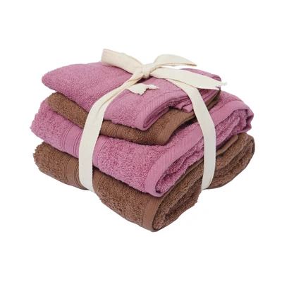 Gambar Forhom Set 4 Pcs Handuk Mandi & Olahraga - Pink/Cokelat