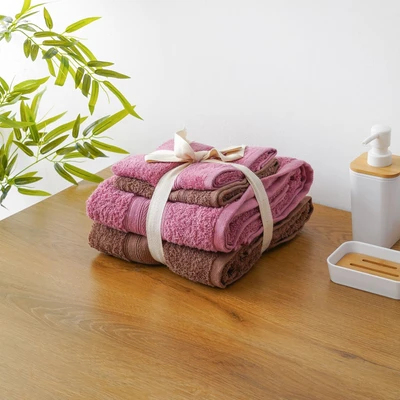 Gambar Forhom Set 4 Pcs Handuk Mandi & Olahraga - Pink/Cokelat