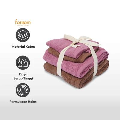 Gambar Forhom Set 4 Pcs Handuk Mandi & Olahraga - Pink/Cokelat