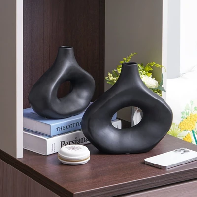 Gambar Informa Kobe Vas Bunga Keramik 23.5x8.5x22.7 cm - Hitam