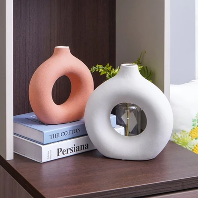 Gambar Informa Tokyo Vas Bunga Keramik 18x7x19.5 cm - Cokelat Terracota