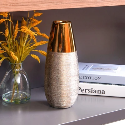 Gambar Informa Temecula Vas Bunga Keramik 11.5x11.5x28 cm - Gold