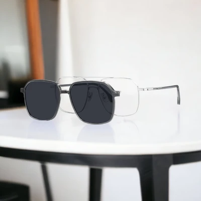 Gambar Parim Eyewear Kacamata Lensa Magnet Aviator Hexagon - Abu-Abu
