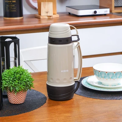 Gambar Kris 1 Ltr Termos Vacuum Flask Dengan Glass Inner - Abu-abu/cokelat