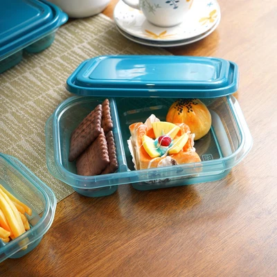 Gambar Picas Milly Wadah Makanan 2 Sekat Rectangle Set 5 pcs - Biru