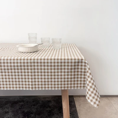 Gambar Forhom Taplak Meja PVC Gingham 145x240 cm - Cokelat