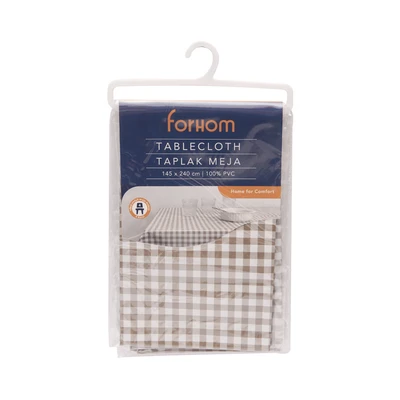 Gambar Forhom Taplak Meja PVC Gingham 145x240 cm - Cokelat
