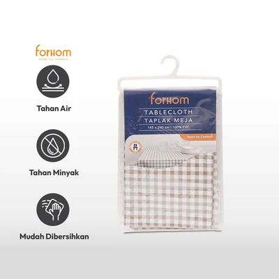 Gambar Forhom Taplak Meja PVC Gingham 145x240 cm - Cokelat