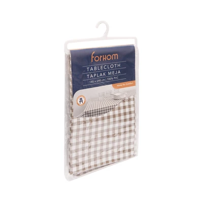 Gambar Forhom Taplak Meja PVC Gingham 145x240 cm - Cokelat