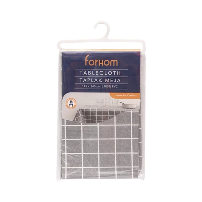 Gambar Forhom 145x240 Cm Taplak Meja Pvc Checker - Abu-abu