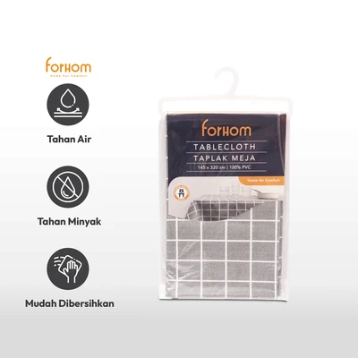 Gambar Forhom Taplak Meja PVC Checker 145x320 cm - Abu-Abu