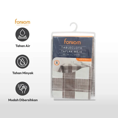 Gambar Forhom Taplak Meja PVC Checker 145x320 cm - Cokelat