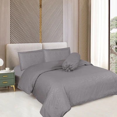 Gambar Sleeplite 160x200 cm Set 6 Pcs Seprai Queen Microfiber Emboss - Abu-Abu