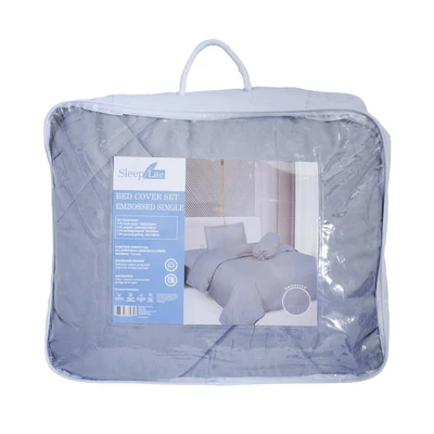 Gambar Sleeplite 160x200 cm Set 6 Pcs Seprai Queen Microfiber Emboss - Abu-Abu